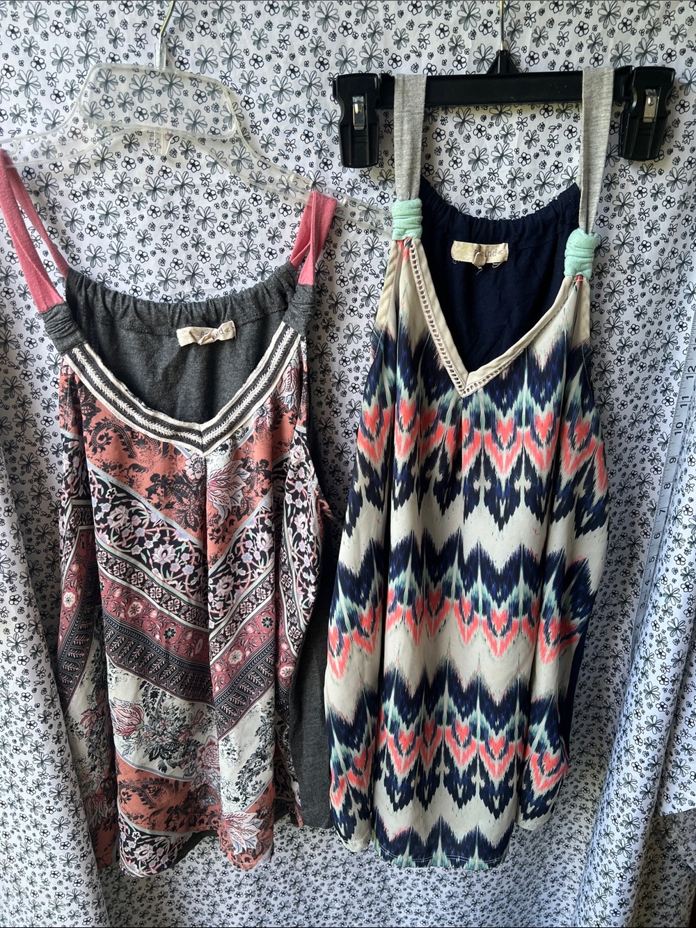 Rewind Pink & Navy Patterned Boho Tank Tops Set